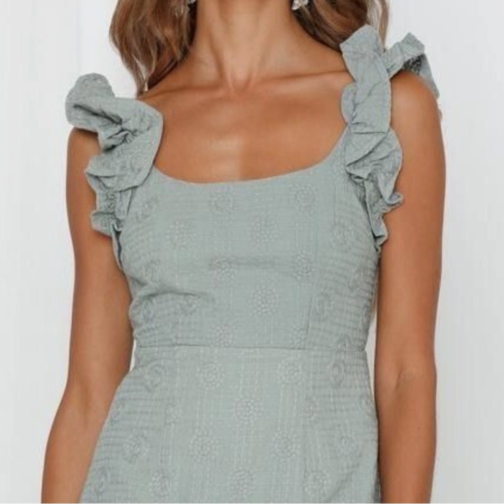 Annie Ruffle Shoulder Strap Super Mini Dress Olive - Picture 7 of 7